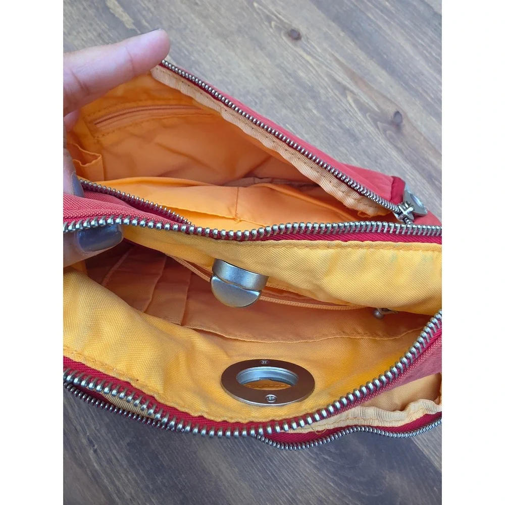 Baggallini RedOrange Nylon Crossbody Bag Travel Purse Multi Pocket Yellow Lining